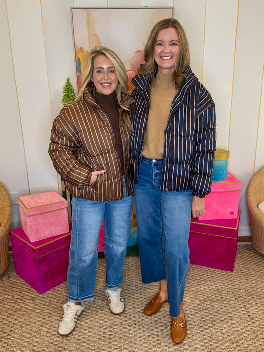 Striped High Neck Puffer Jacket