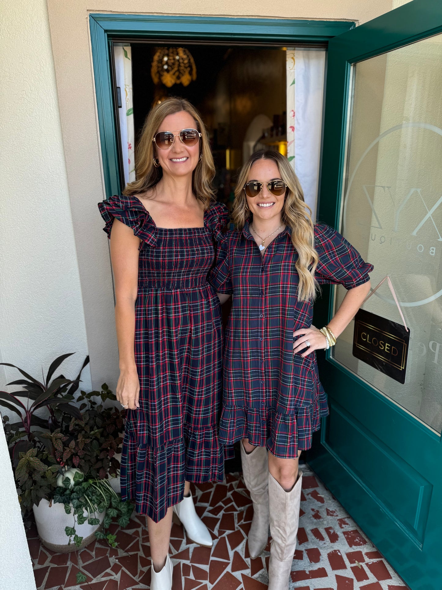 Chapman Plaid Girona Smocked Ruffle Midi Dress