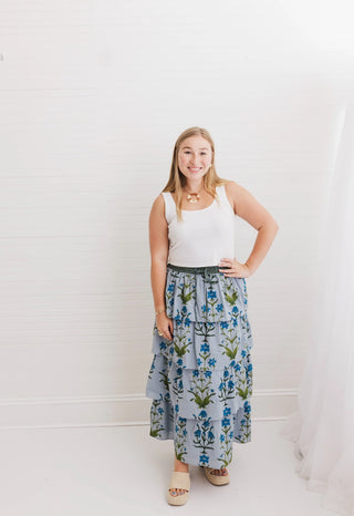 Blue Iris Ruffle Maxi Skirt