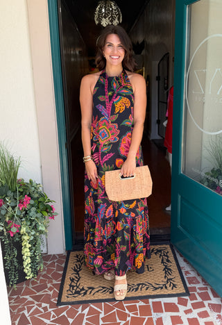 Black Floral Halter Neck Maxi Dress