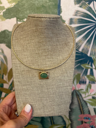 Gold Oval Stone Collar Necklace