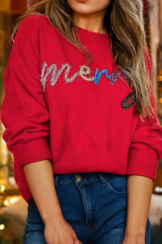 Multi Color Tinsel Merry Sweater