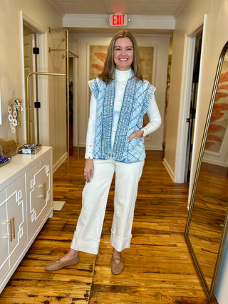 Washed Denim Quilted Shawl Vest