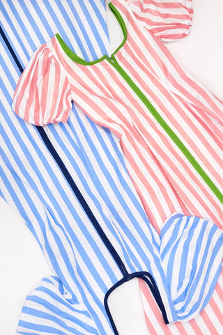 Striped Contrast Piping Detail Square Neck Dress