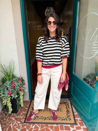 Striped Roundneck Bubble Sleeve Top