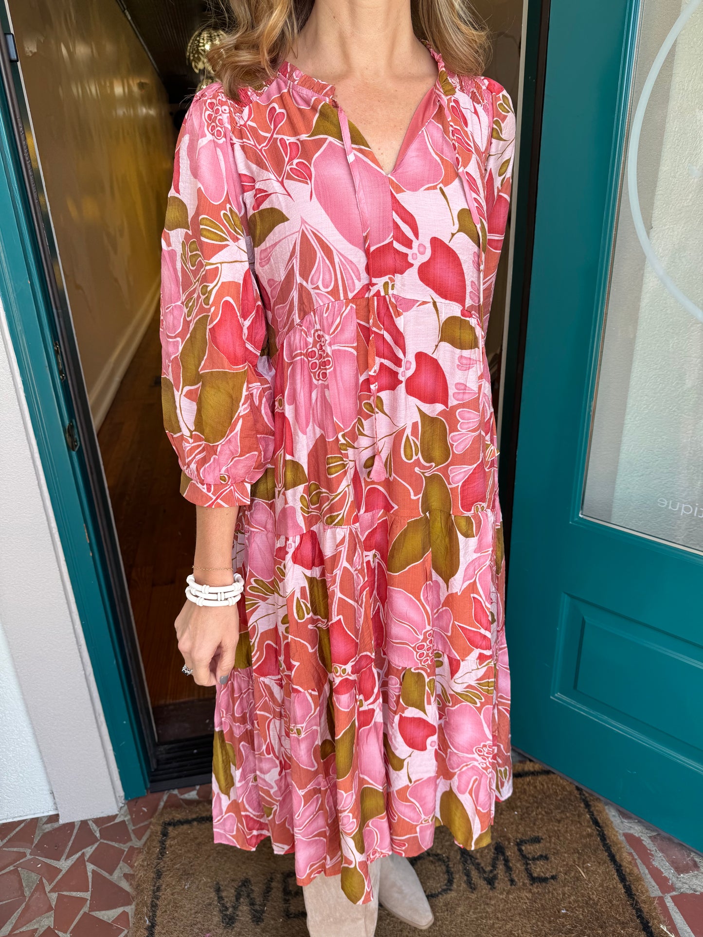 Pink and Brown Mixed Maxi Dress