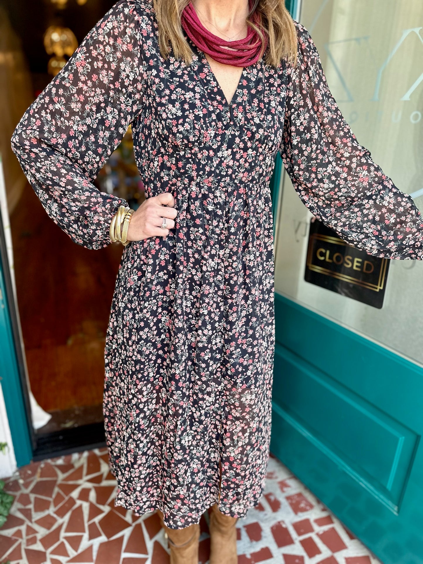 Long Sleeve Floral Midi Dress