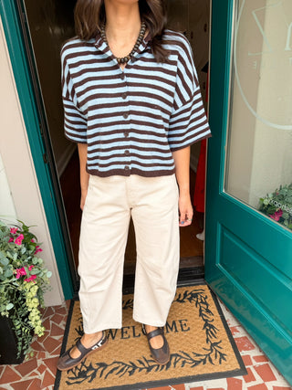 Stripe Short Sleeve Button Down Cardigan
