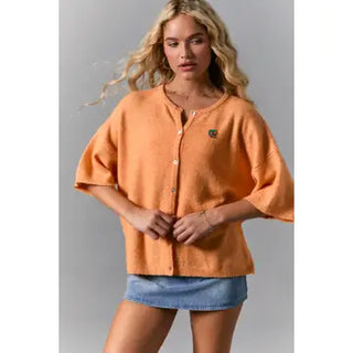 Orange Short Sleeve Crew Neck Sweater
