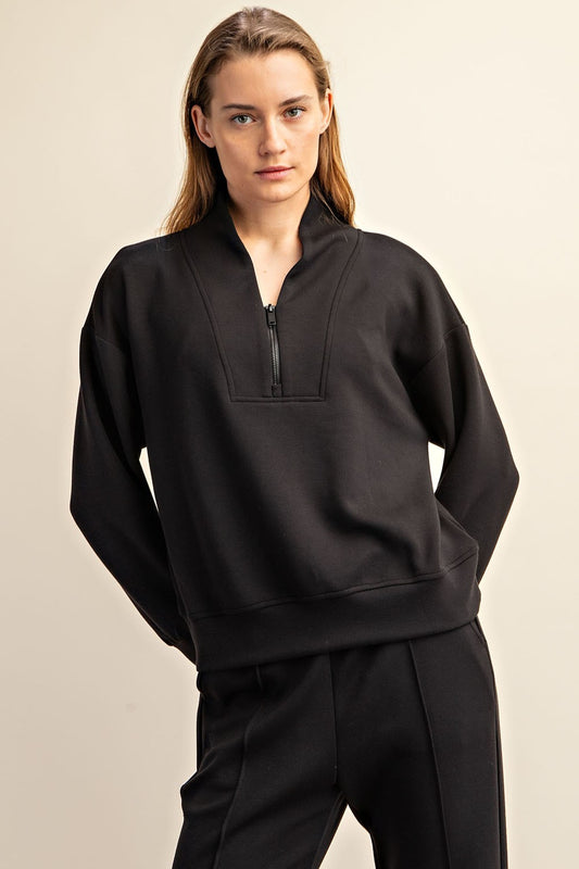 Black Modal Luxe Half Zip Set