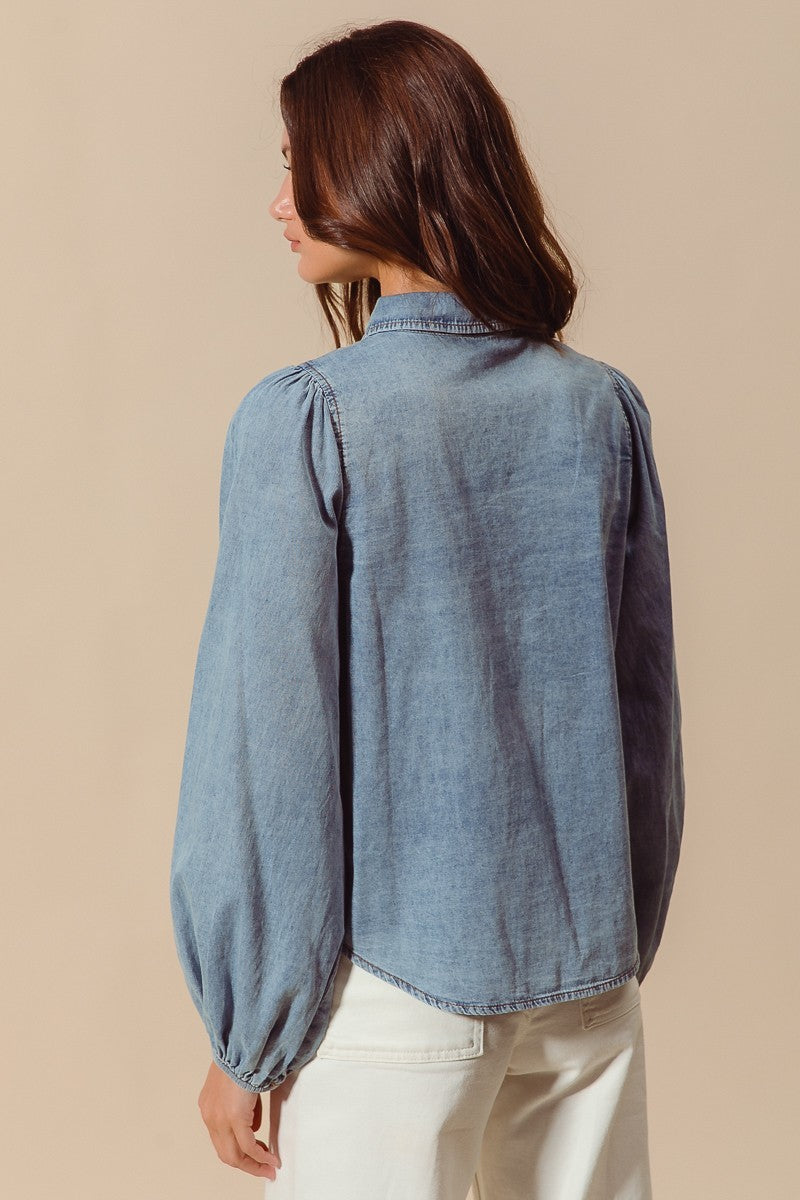 V Shape Denim Button Up Shirt