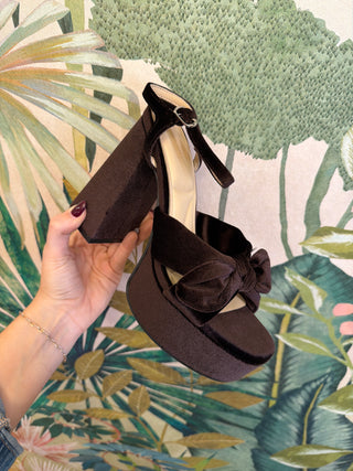 Brown Velvet Bow Platform Heel