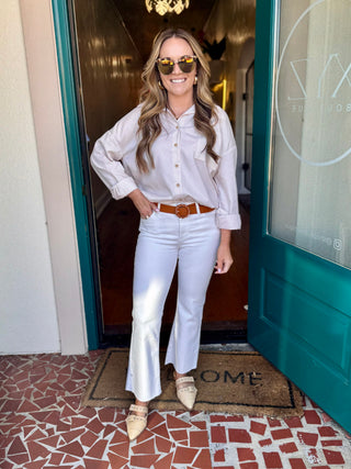 Brittany White Cropped Flare Denim