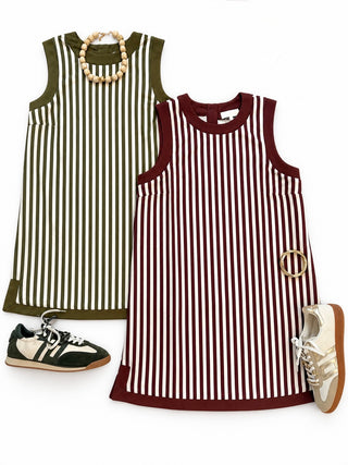 Striped Sleeveless Contrast Trim Dress