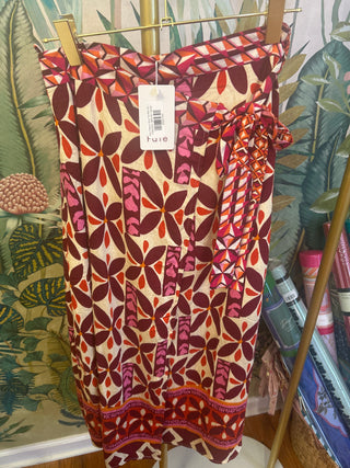 Geo Pattern Side Tie Midi Skirt