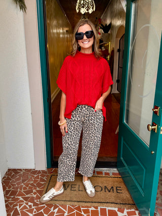 High Rise Leopard Barrell Jeans