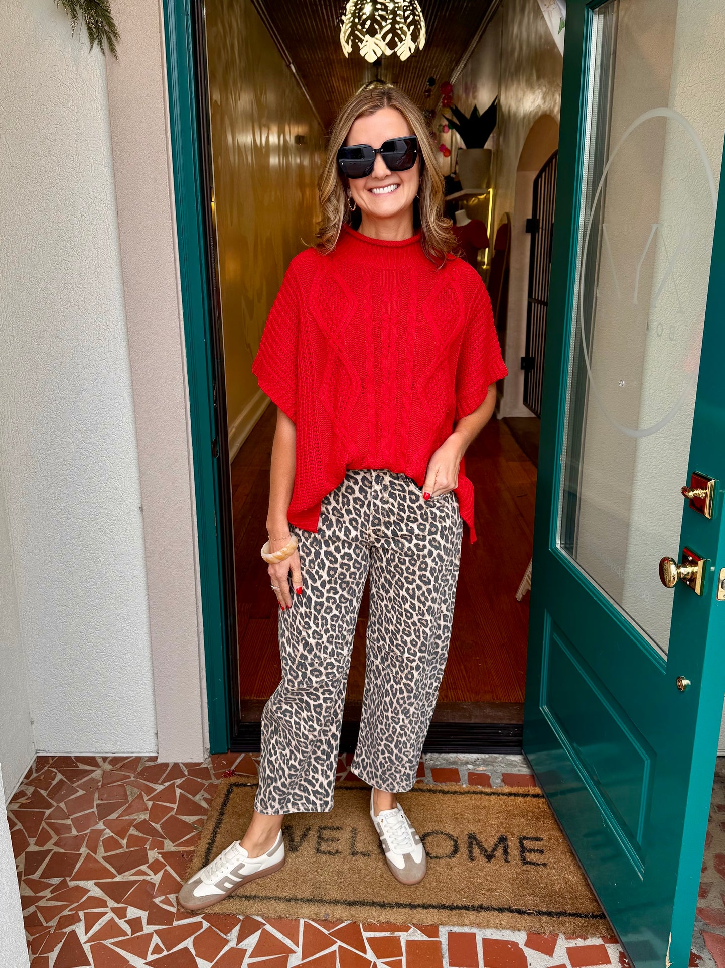 High Rise Leopard Barrell Jeans