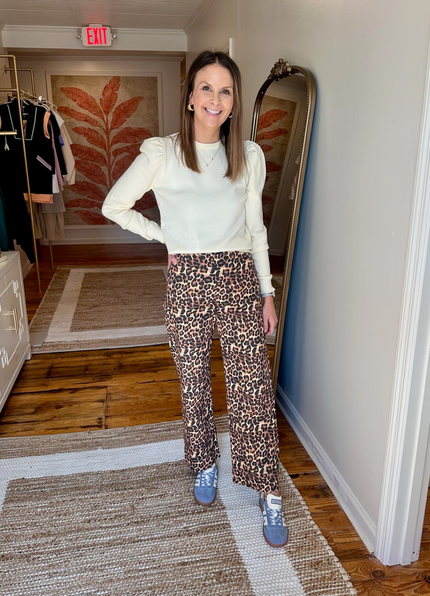 Cheetah Print Cropped Wide Leg Pants