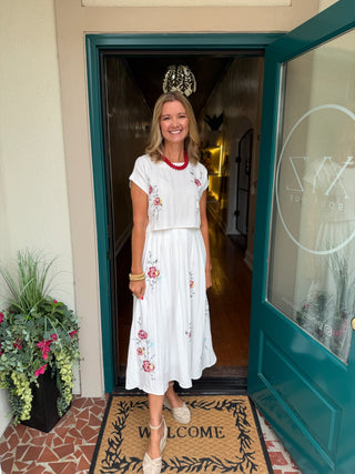 Floral Embroidery Midi Skirt