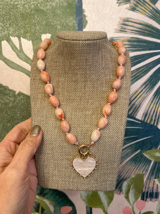 Coral Beaded Heart Necklace