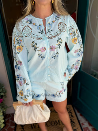Embroidered Floral Lace Button Down Top