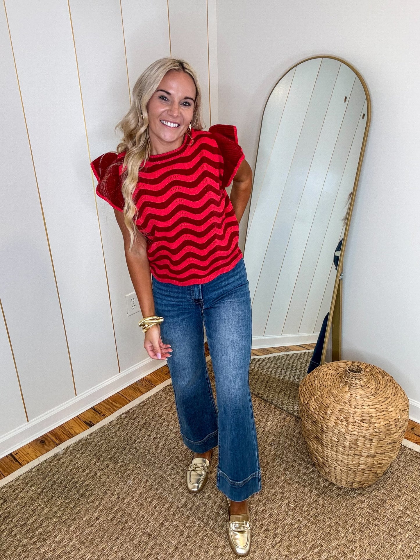 Wavy Stripes Flutter Sleeve Top