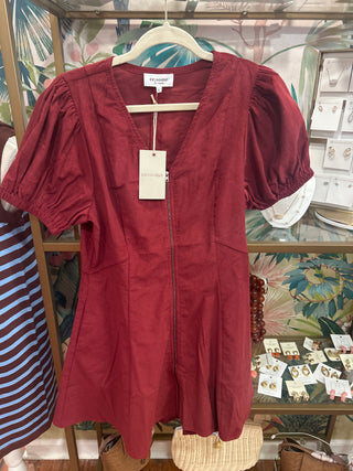 Corduroy V-Neck Zip Front Dress