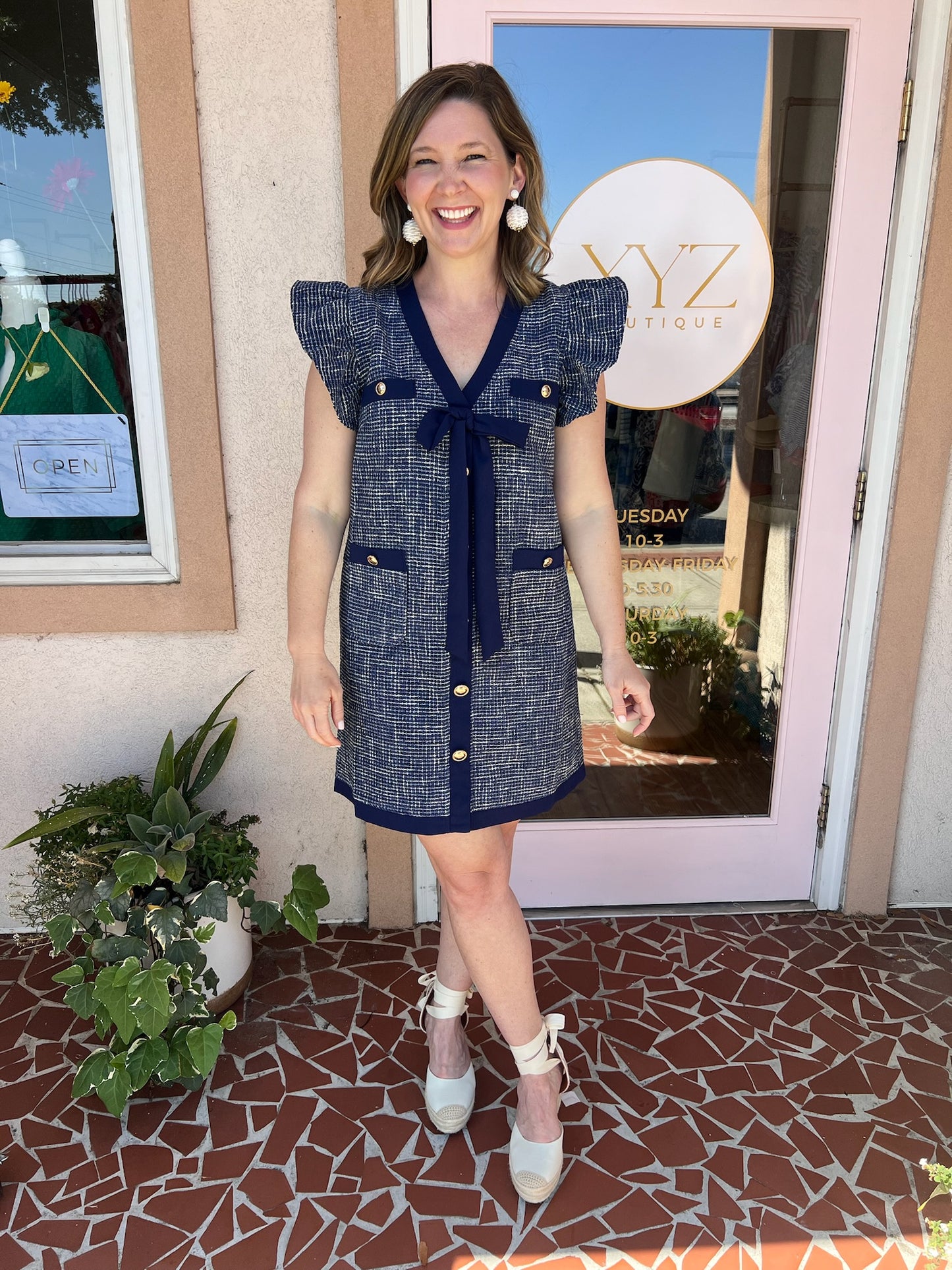 Tweed Ribbon Front Dress