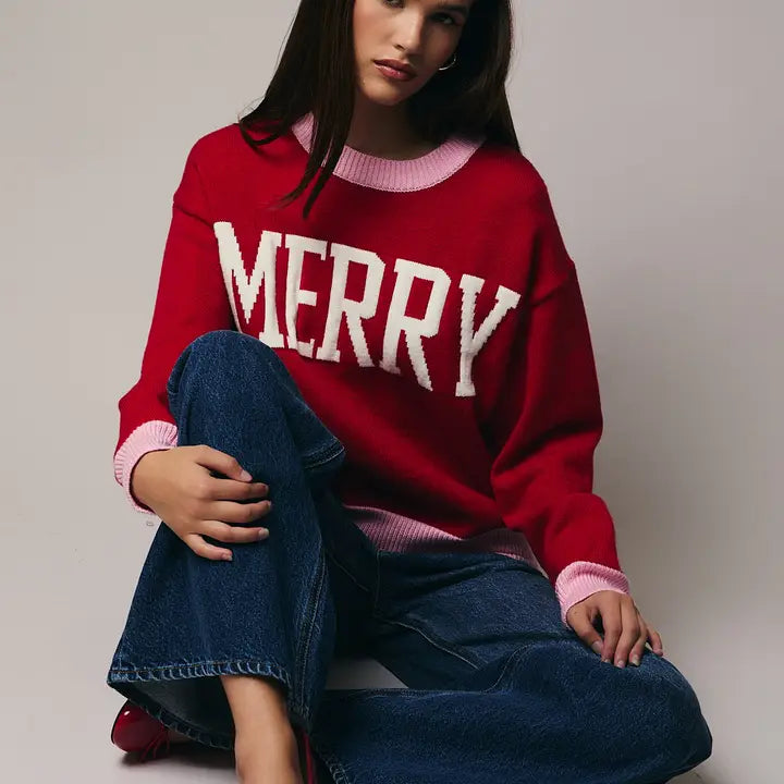 Red Merry Crew Neck Sweater