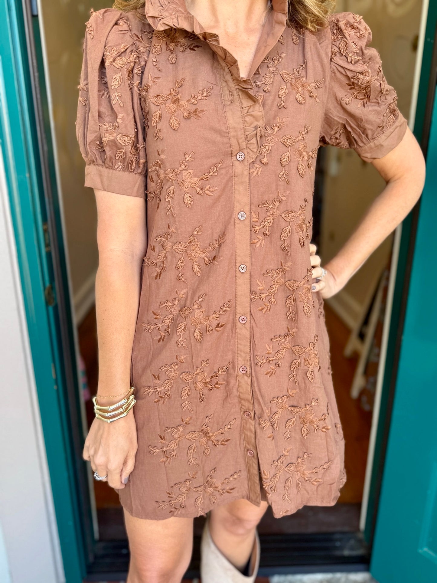 3D Brown Floral Appliqué Dress
