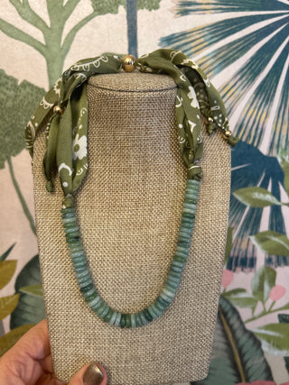 Olive Beaded Scarf Necklace