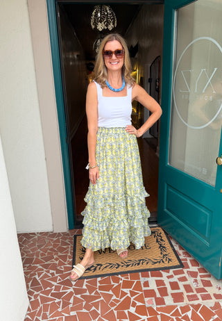 Blue & Green Floral Maxi Skirt