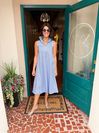 Half Zip Rib Band Sleeveless A-line Maxi Dress