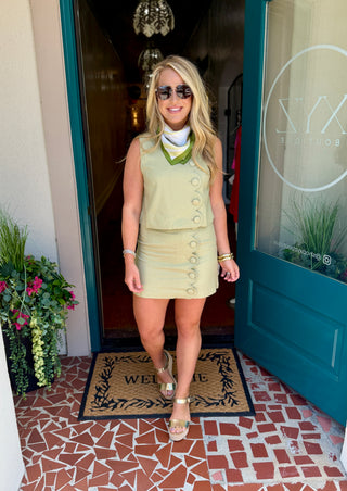 Linen Scallop Button Detail Skort Set