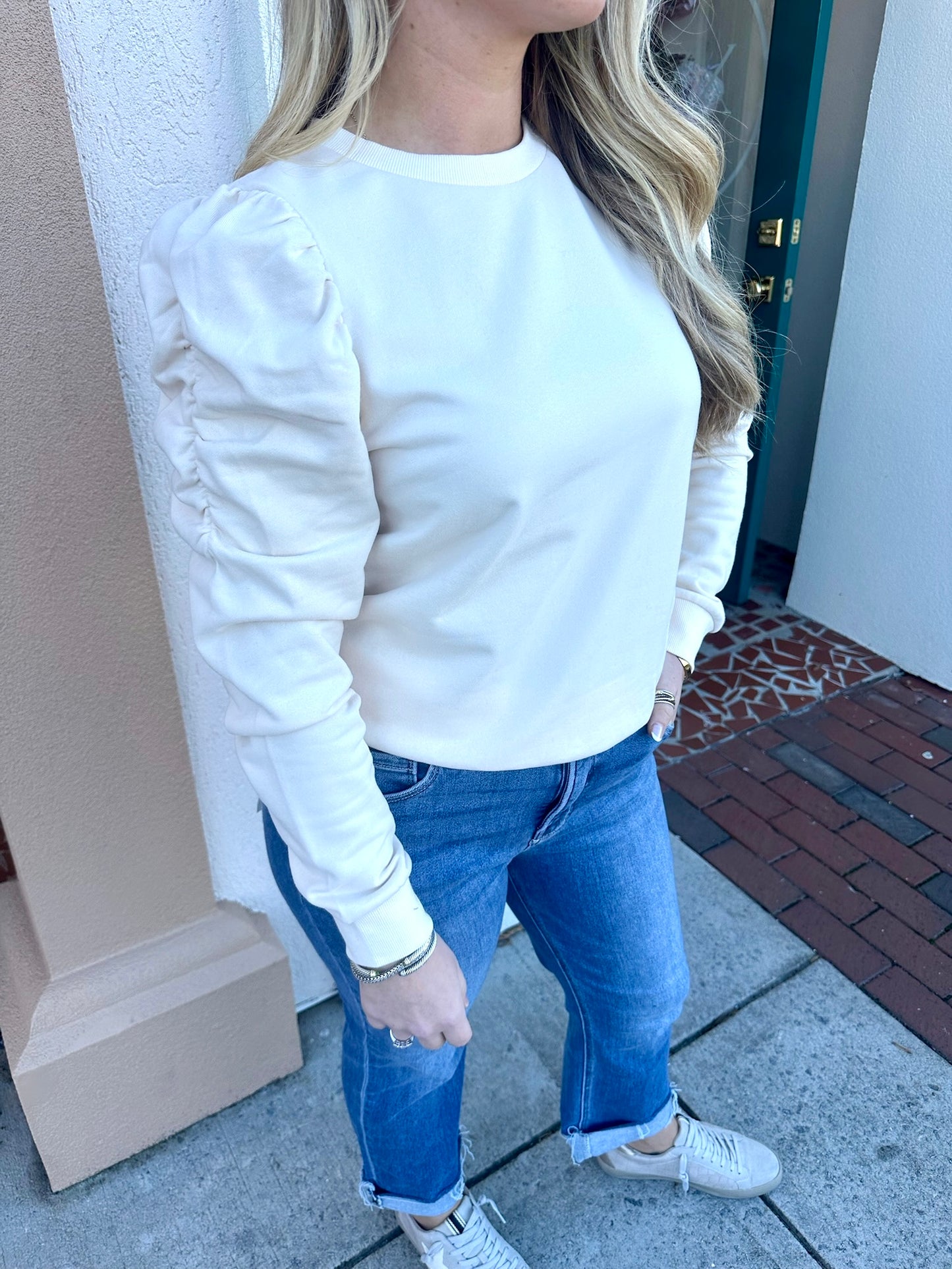 Ruched Sleeve Knit Top