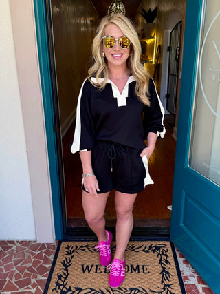 Black Long Sleeve Short Set