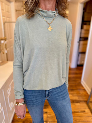 Draped Turtleneck Dolman Top-Saturday Steal