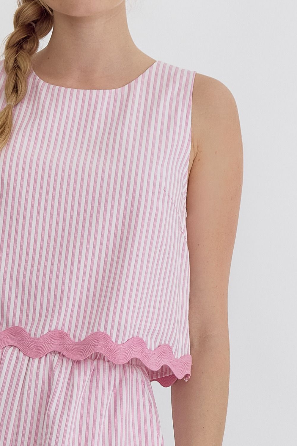 Pink Striped Ric Rac Detail Set