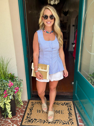 Scoop Neck Stripe Peplum Top