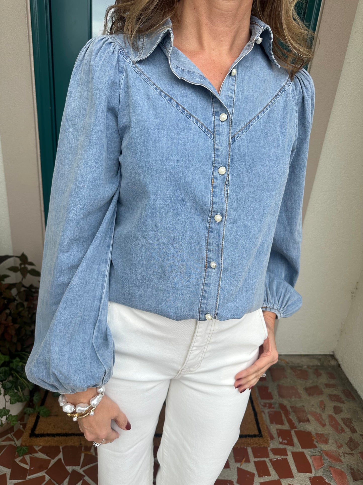 V Shape Denim Button Up Shirt