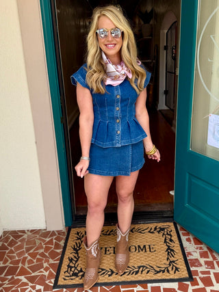 Denim Button Up Peplum Top