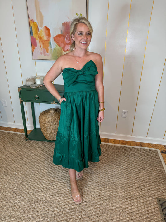 Emerald Strapless Bow Dress