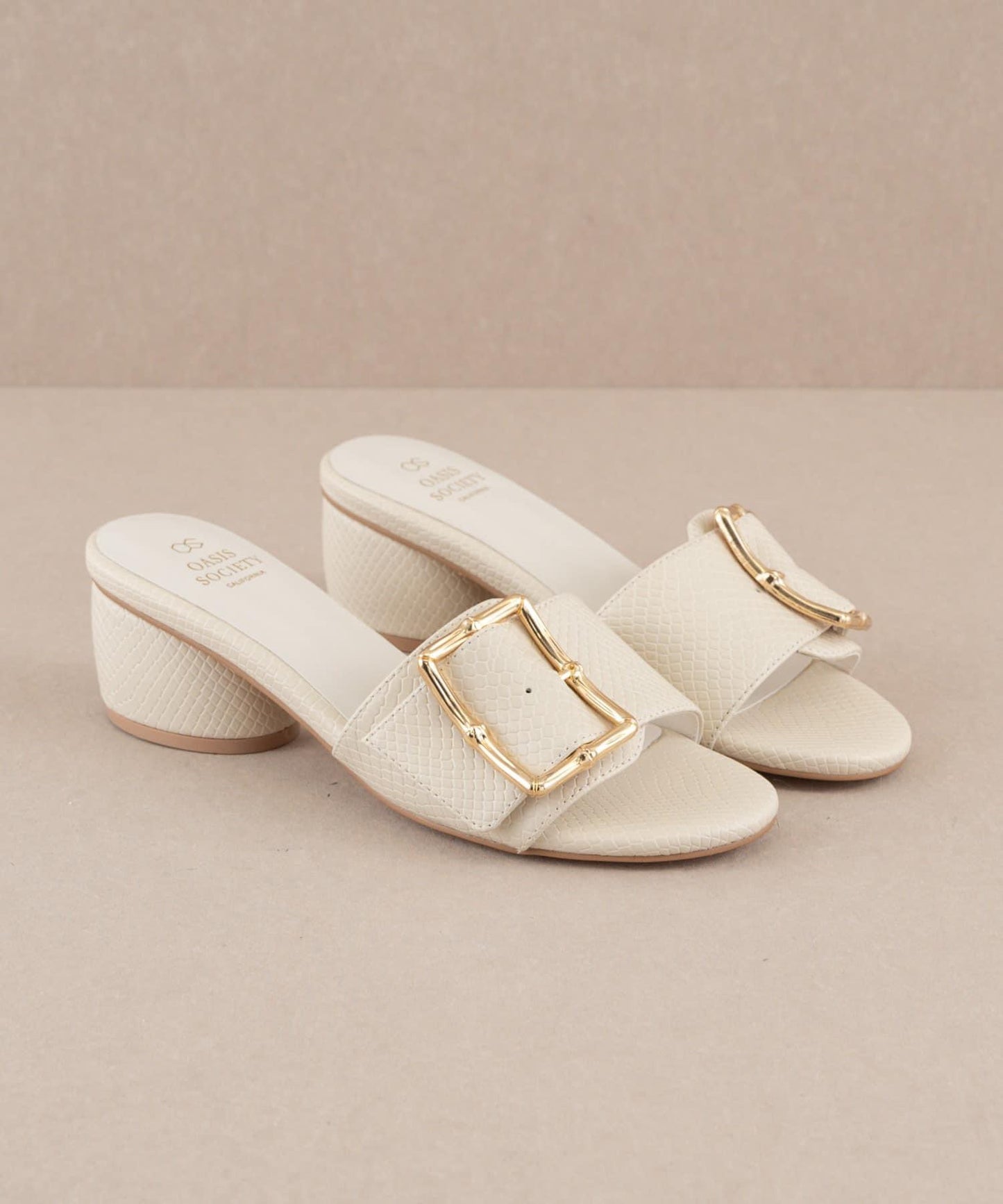 Beige Tucson - Bamboo Buckled Low Heels