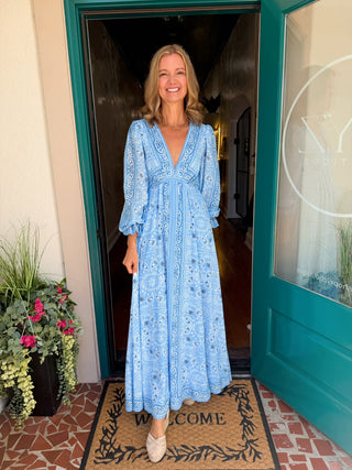 Sky Blue Printed Woven Maxi Dress