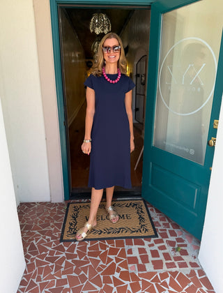 Crew Neck Short Sleeve Midi Dress-Saturday Steal