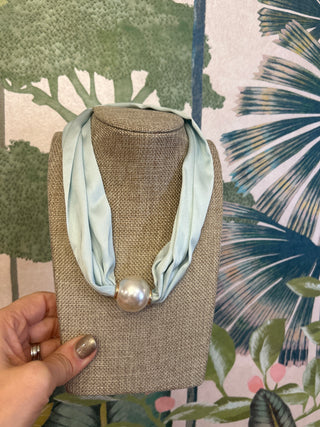 Teal Pearl Scarf Necklace