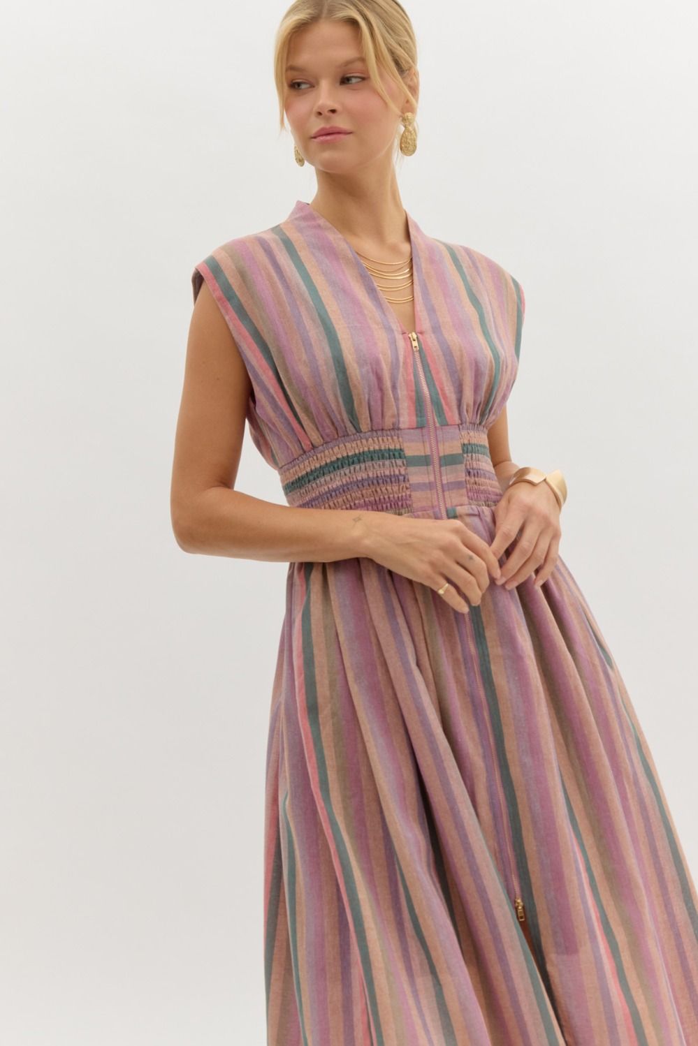 Acai Multicolor Stripe Zipper Front Dress