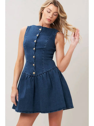 Denim Scallop Button Dress