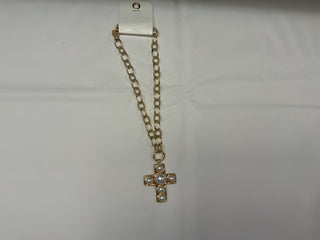 Large Gold Pearl Cross Necklace