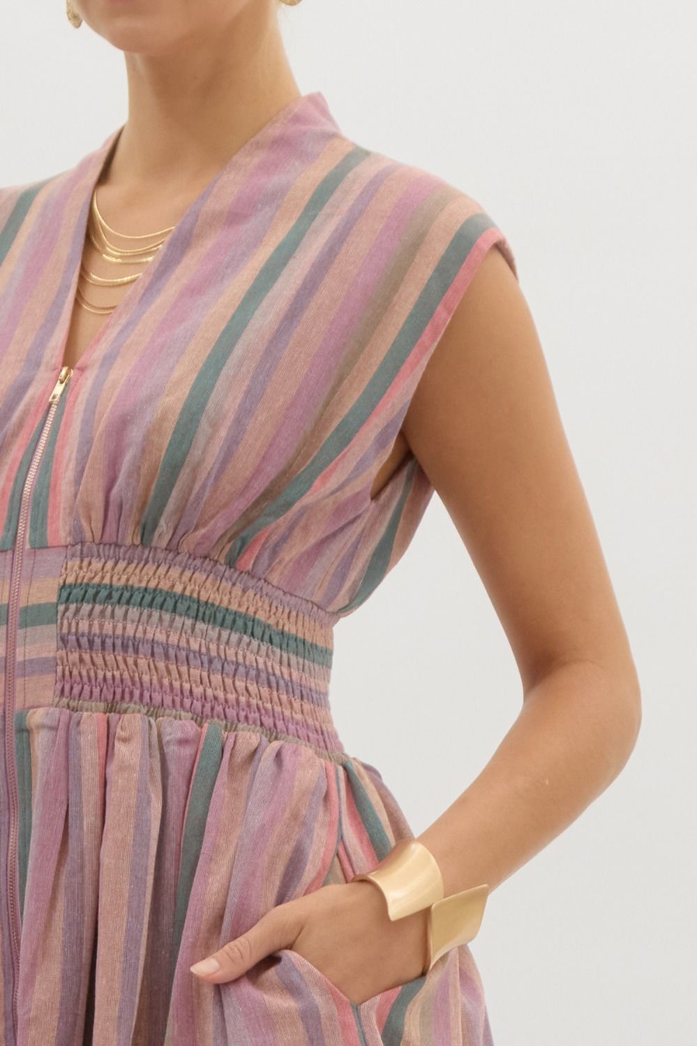 Acai Multicolor Stripe Zipper Front Dress